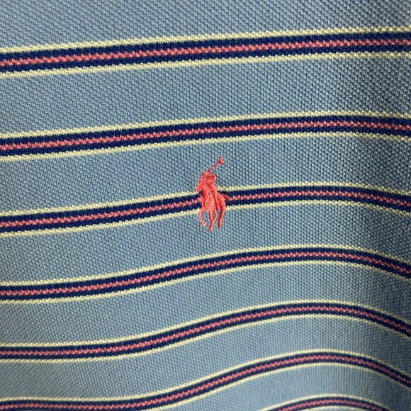 Polo Ralph Lauren Men's Size Medium Polo Shirt Blue Pink Stripes Preppy Office - Picture 6 of 6